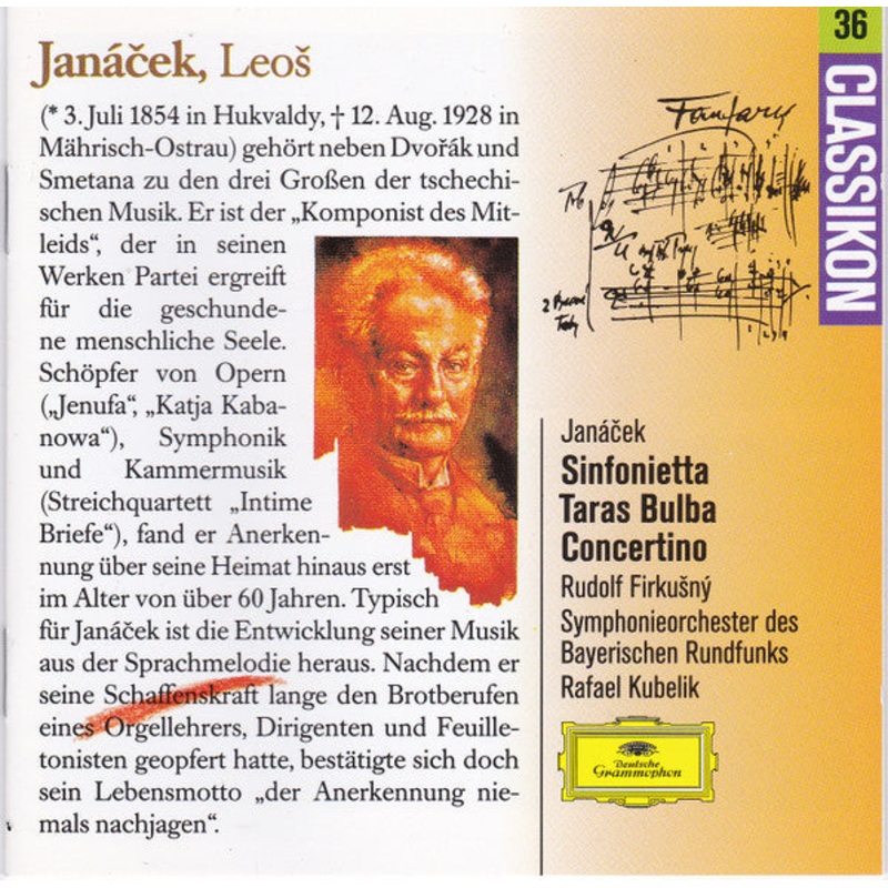 Leo Janek – Rudolf Firkun, Symphonie-Orchester Des Bayerischen Rundfunks, Rafael Kubelik – Sinfonietta  Taras Bulba  Concertino (CD, Comp, RM, PMD) (Very Good Plus (VG+))