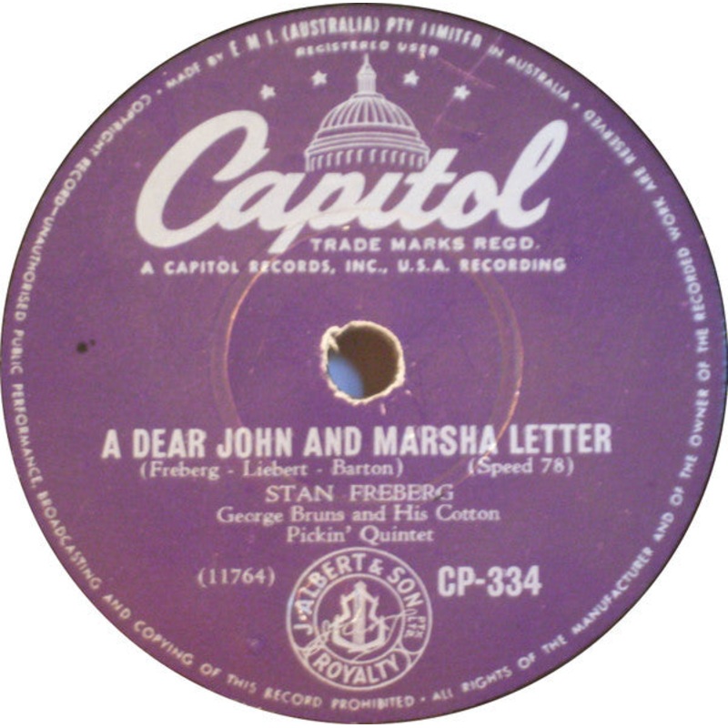 Stan Freberg, The George Bruns Quintet – A Dear John And Marsha Letter / Pass The Udder Udder (Shellac, 10, RP) (Very Good (VG))