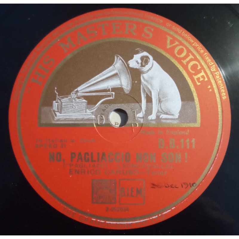 Enrico Caruso – No, Pagliaccio Non Son! / Vesti La Giubba (Shellac, 12, RP) (Very Good Plus (VG+))