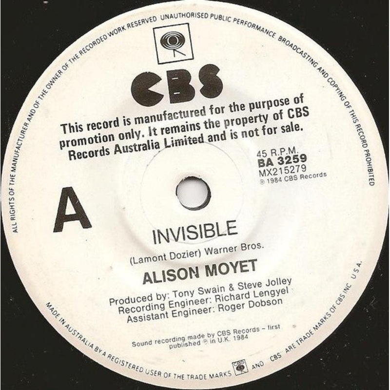 Alison Moyet – Invisible (7, Single, Promo) (Very Good (VG))