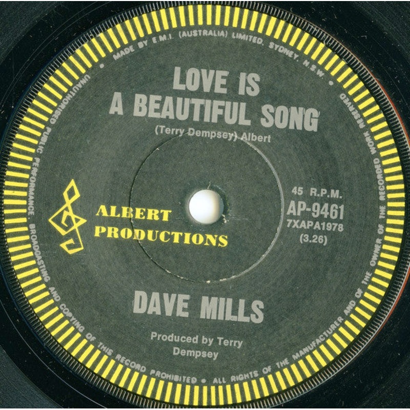 Dave Mills – Love Is A Beautiful Song (7, Single) (Very Good (VG))
