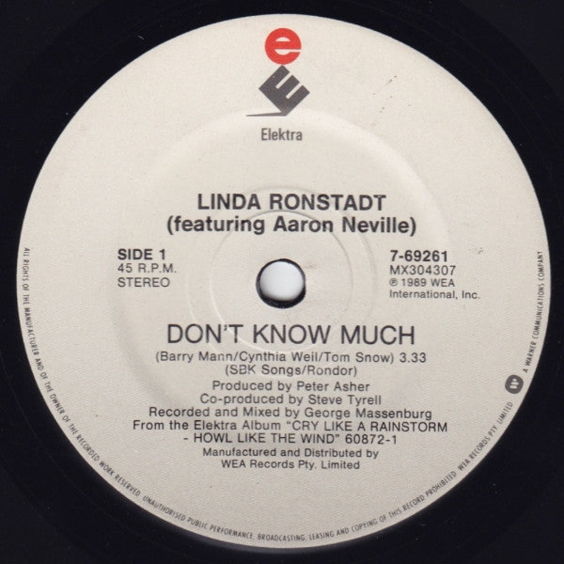 Linda Ronstadt – Don’t Know Much (7, Single) (Very Good Plus (VG+))