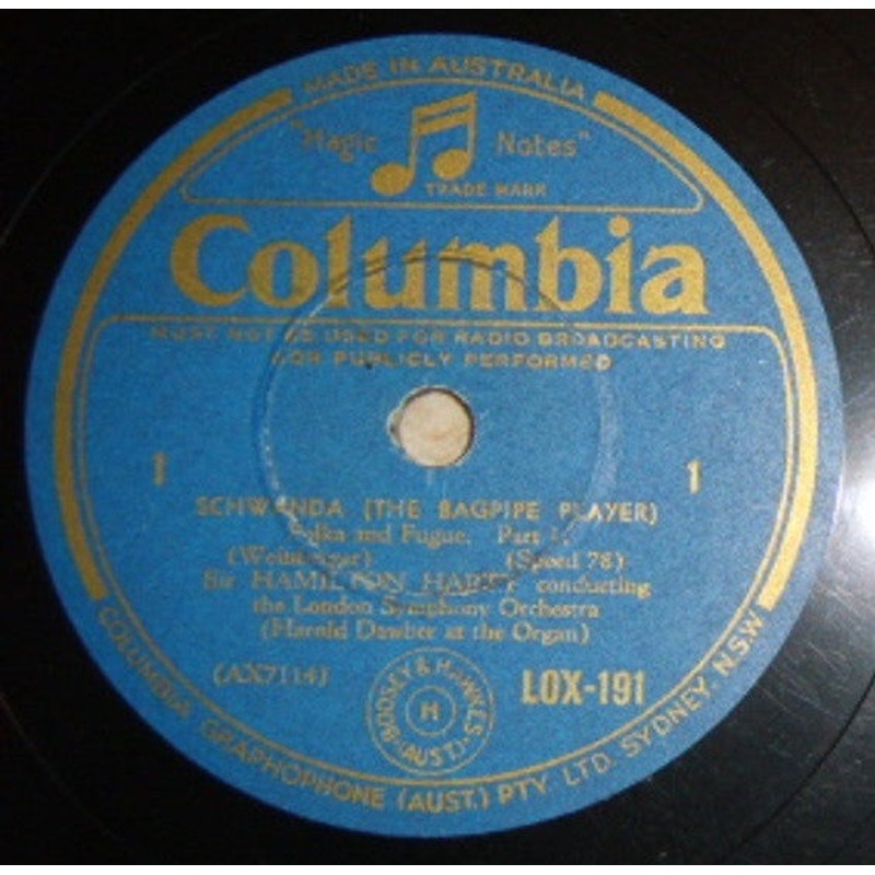 Sir Hamilton Harty Conducting London Symphony Orchestra, Harold Dawber – Schwanda (The Bagpipe Player) Polka And Fugue – Part I / Schwanda (The Bagpipe Player) Fugue (Completion) (Shellac, 12) (Very Good Plus (VG+))