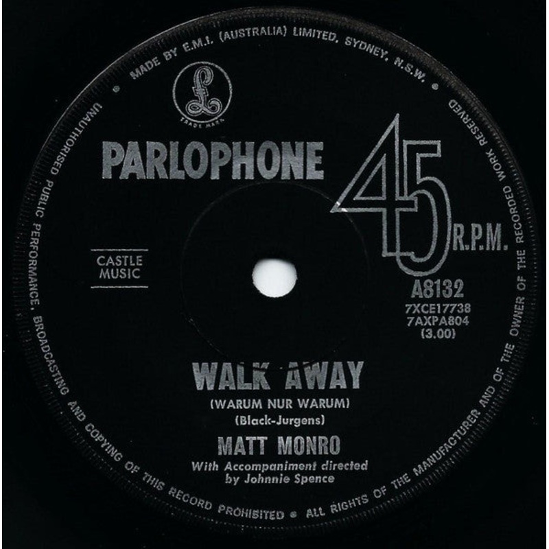 Matt Monro – Walk Away (7, Single) (Very Good (VG))