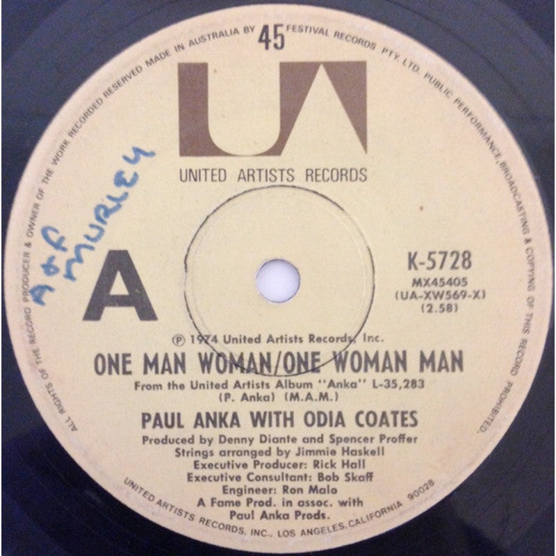 Paul Anka , With Odia Coates – One Man Woman / One Woman Man (7, Single) (Very Good Plus (VG+))