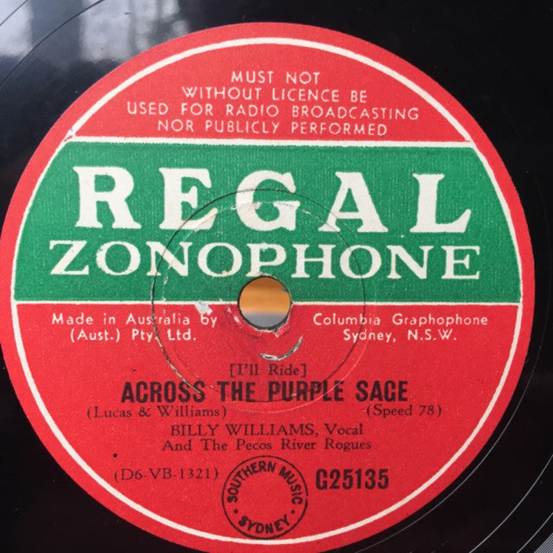 Billy Williams And The Pecos River Rogues – Across The Purple Sage / My Adobe Hacienda (Shellac, 10) (Very Good (VG))