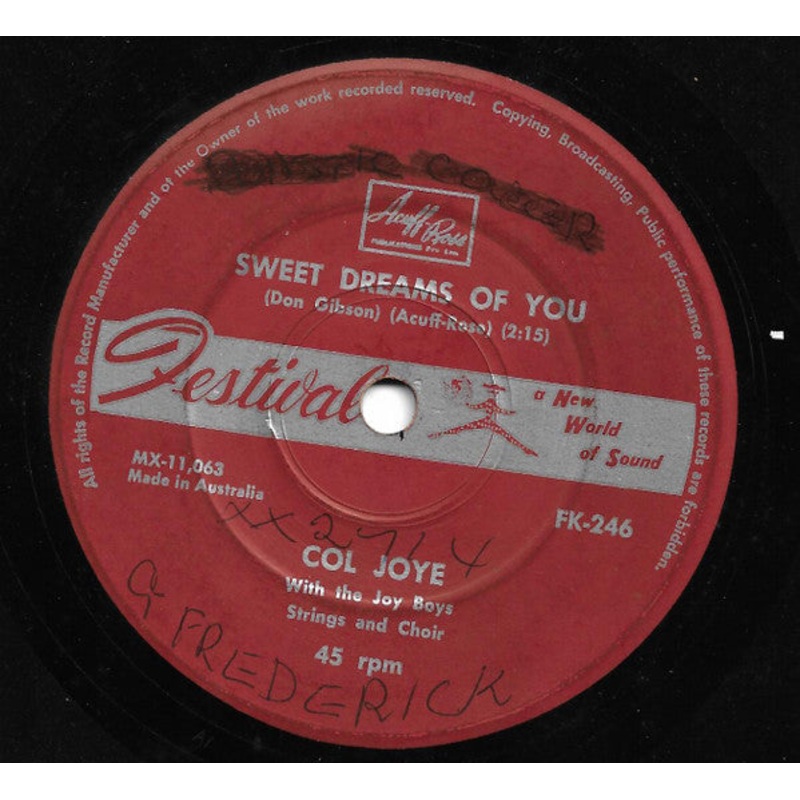 Col Joye With The Joy Boys – Sweet Dreams Of You (7, Single) (Very Good (VG))