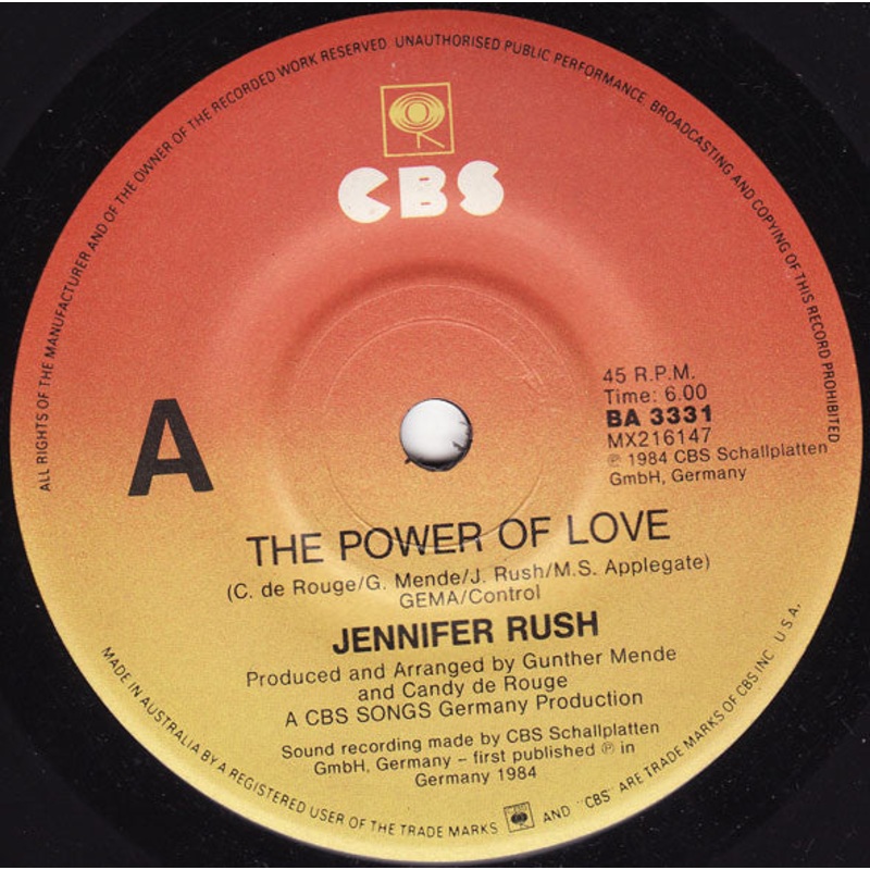 Jennifer Rush – The Power Of Love (7, Single) (Very Good Plus (VG+))