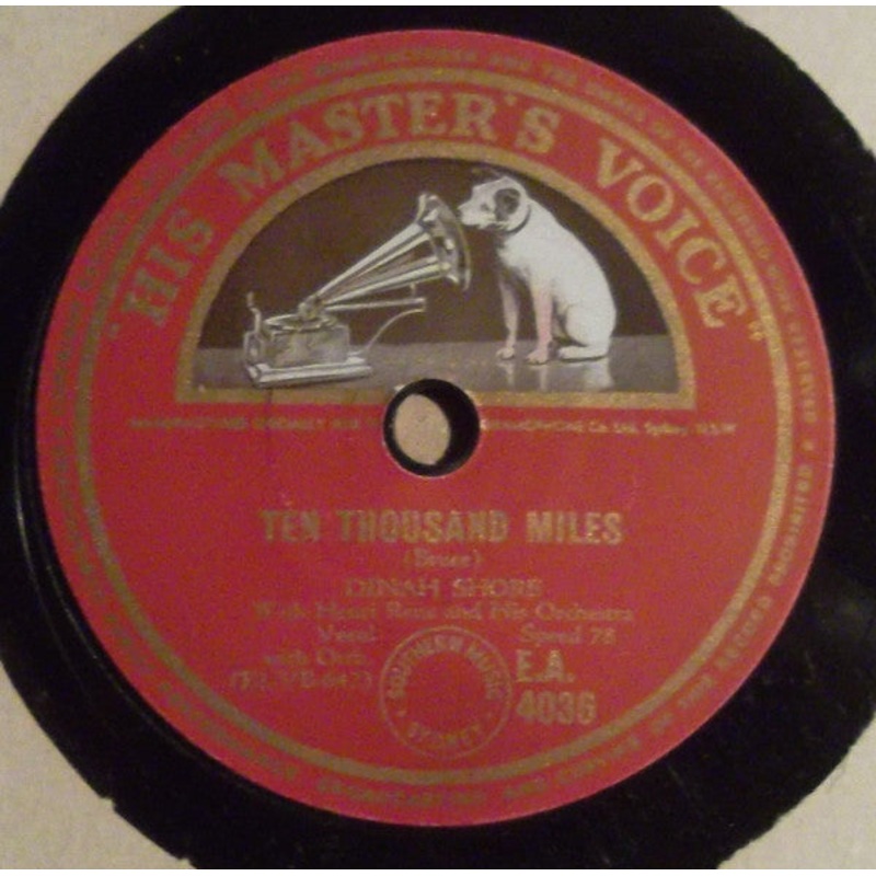 Dinah Shore With Henri Ren And His Orchestra – Ten Thousand Miles / It’s All In The Game (Shellac, 10) (Very Good Plus (VG+))