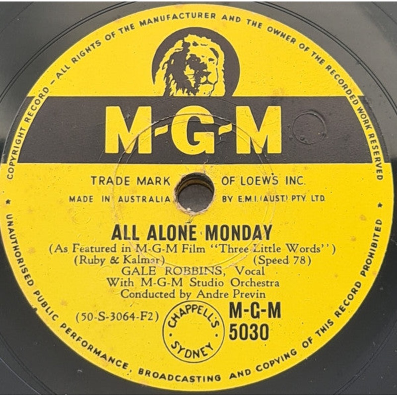 Gale Robbins ; Arlene Dahl – All Alone Monday / I Love You So Much (Shellac, 10) (Very Good Plus (VG+))