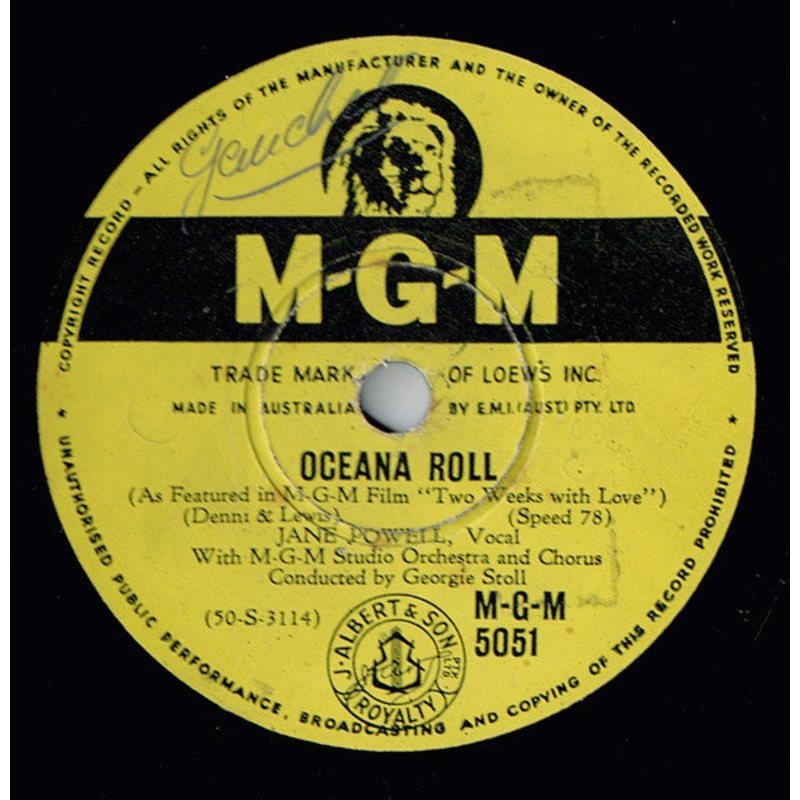 Jane Powell With MGM Studio Orchestra – Oceana Roll / A Heart That’s Free (Shellac, 10) (Very Good (VG))