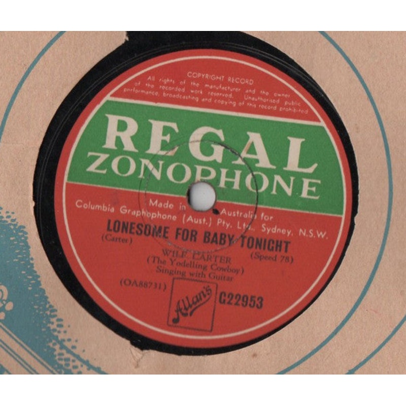 Wilf Carter – Lonesome For Baby Tonight / Hillbilly Valley (Shellac, 10, RP) (Very Good (VG))