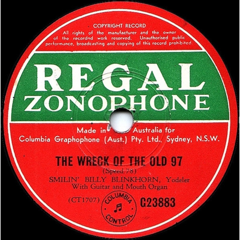 Billy Blinkhorn – The Wreck Of The Old 97 / Weary Cowboy (Shellac, 10) (Very Good Plus (VG+))