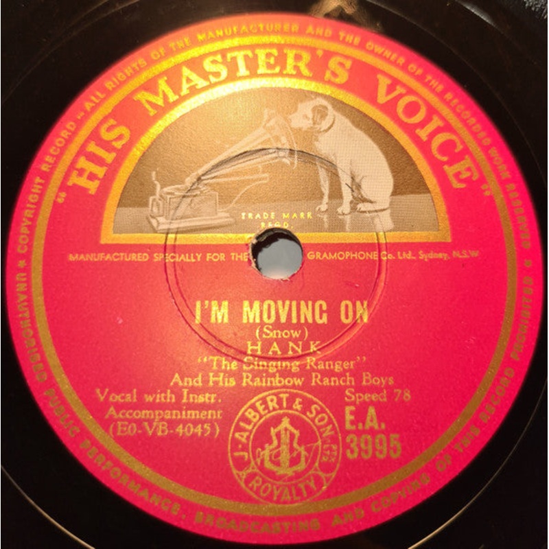 Hank Snow And His Rainbow Ranch Boys – I’m Moving On / The Golden Rocket (Shellac, 10) (Very Good (VG))