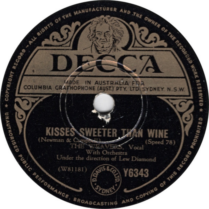The Weavers – Kisses Sweeter Than Wine / When The Saints Go Marching In (Shellac, 10) (Very Good Plus (VG+))