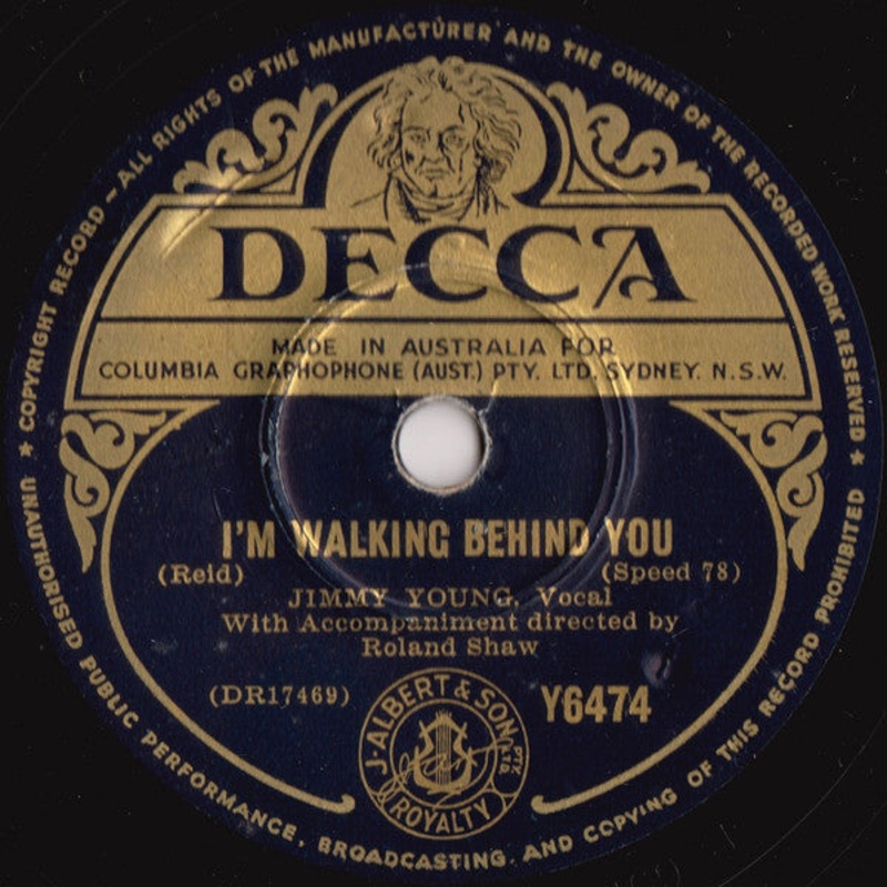 Jimmy Young  – I’m Walking Behind You / As Long As I Live (Shellac, 10) (Very Good (VG))