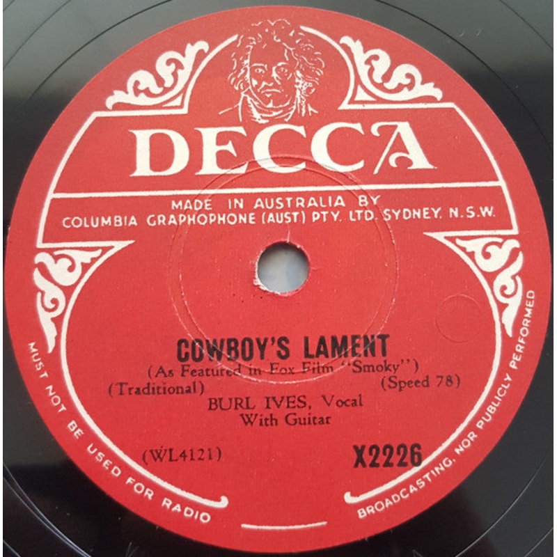Burl Ives – Cowboy’s Lament / Down In The Valley (Shellac, 10) (Very Good Plus (VG+))