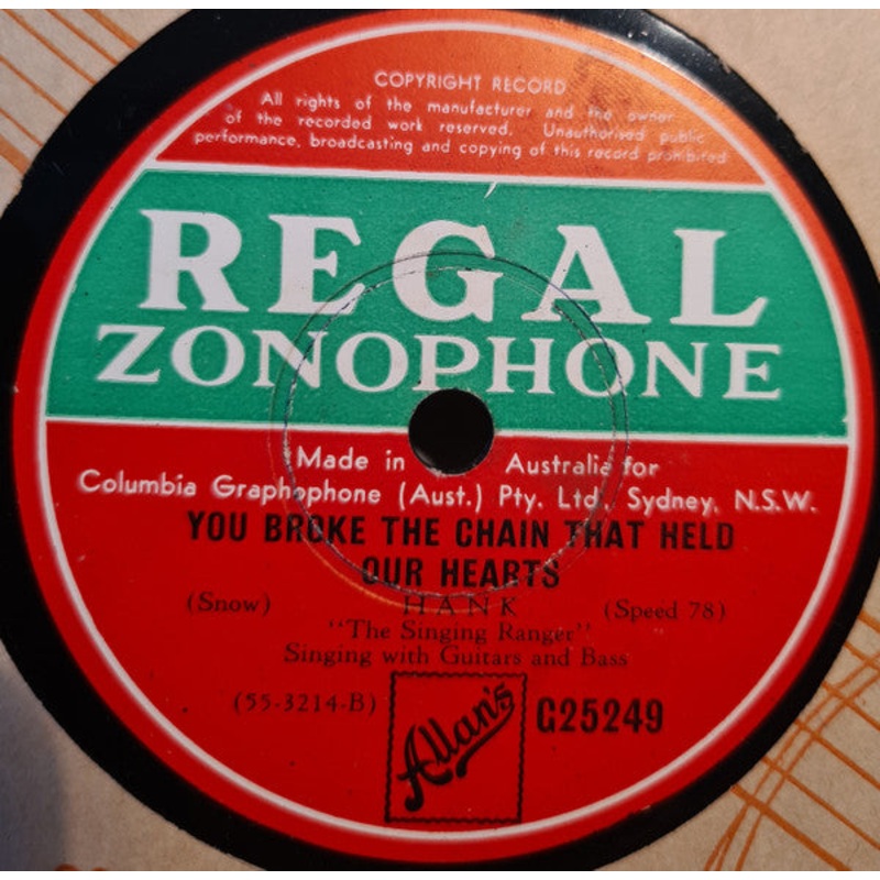 Hank The Singing Ranger* – You Broke The Chain That Held Our Hearts / Darling, I’ll Always Love You (Shellac, 10) (Very Good Plus (VG+))