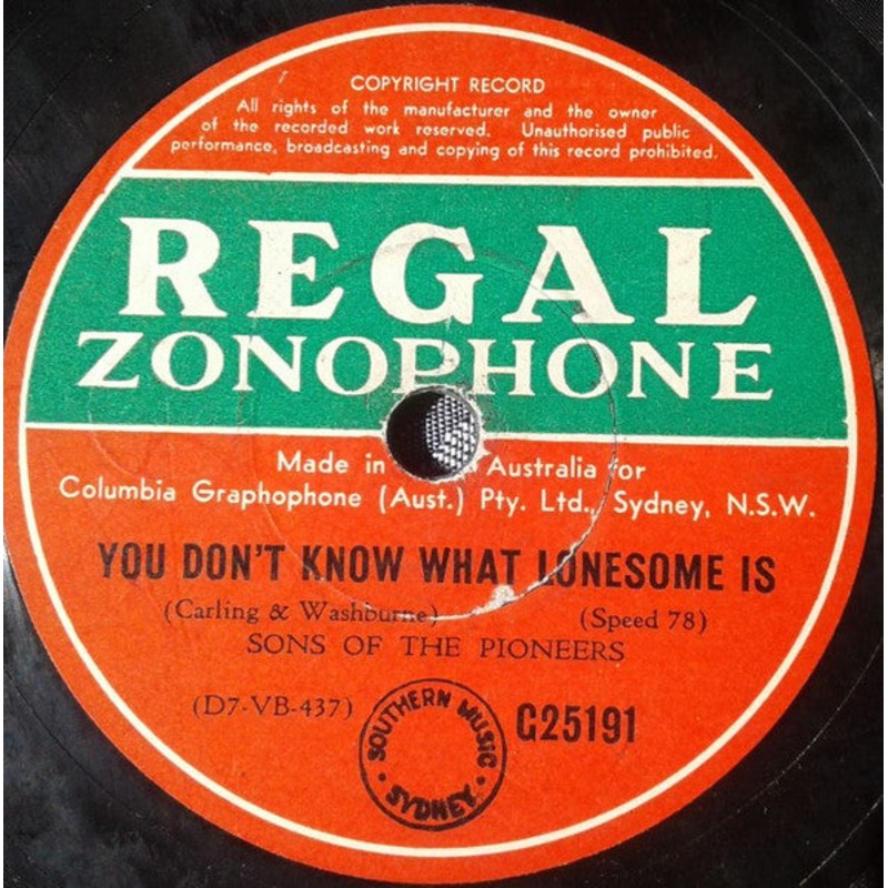 Sons Of The Pioneers* – You Don’t Know What Lonesome Is / Teardrops In My Heart (Shellac, 10) (Very Good Plus (VG+))