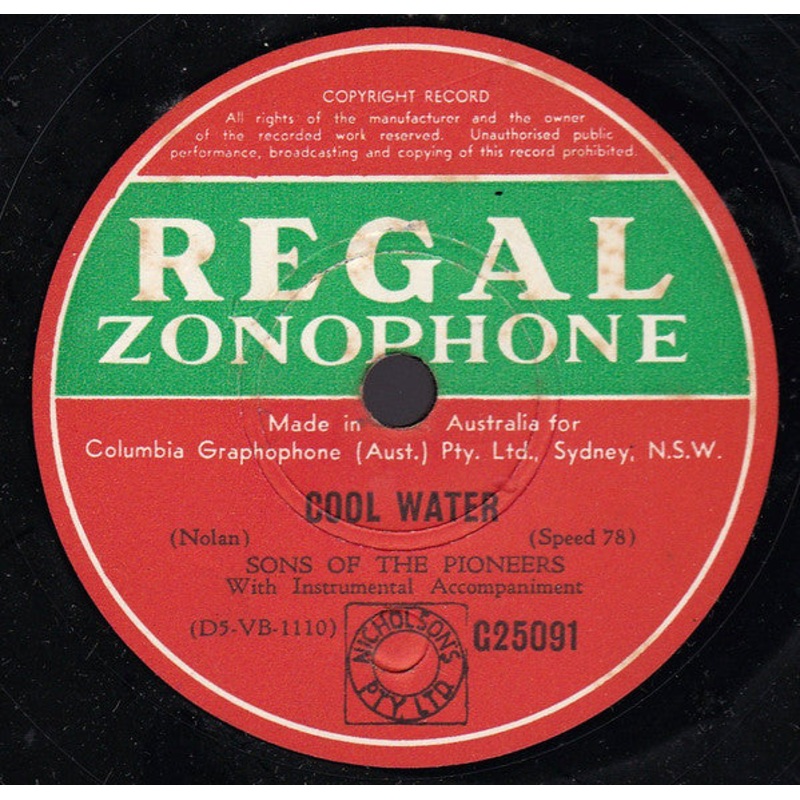 The Sons Of The Pioneers – Cool Water / Tumbling Tumbleweeds (Shellac, 10) (Very Good Plus (VG+))