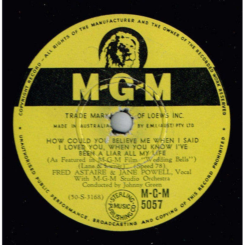 Fred Astaire And Jane Powell With MGM Studio Orchestra – How Could You Believe Me When I Said I Loved You, When You Know I’ve Been A Liar All My Life / Too Late Now (Shellac, 10) (Very Good Plus (VG+))