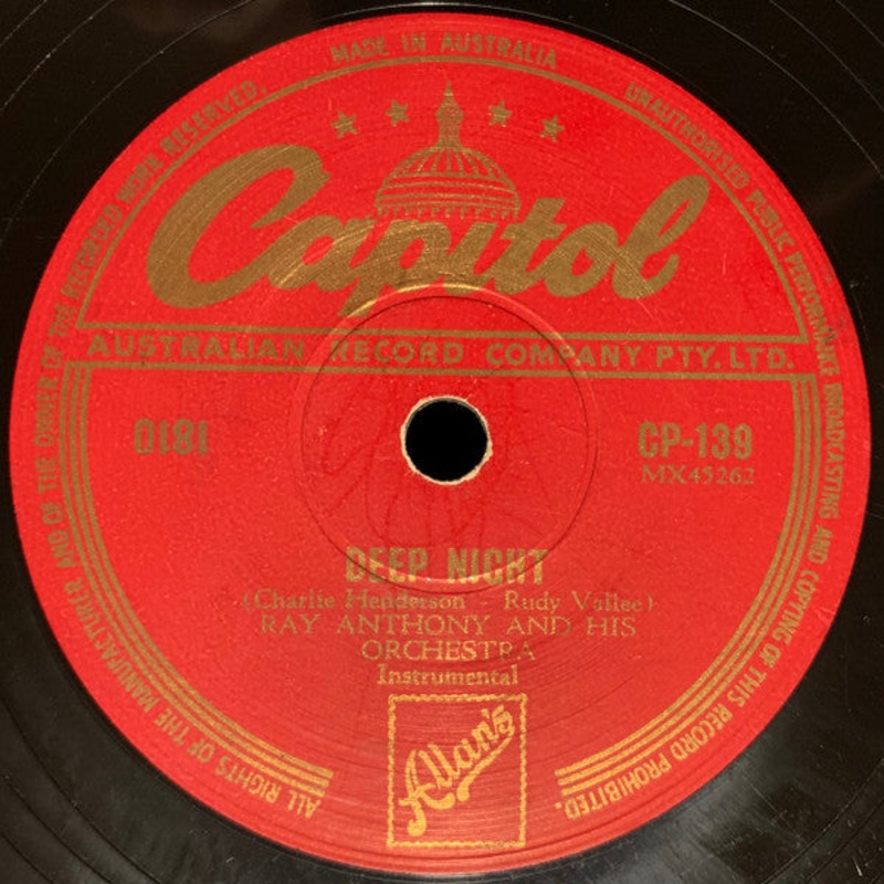 Ray Anthony And His Orchestra* – Deep Night / The Darktown Strutters’ Ball (Shellac, 10) (Very Good (VG))