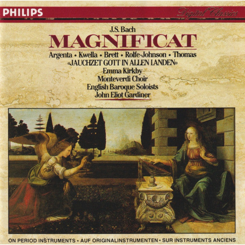 J.S. Bach*, Argenta*, Kwella*, Brett*, Rolfe-Johnson*, Thomas*, Emma Kirkby, Monteverdi Choir*, English Baroque Soloists*, John Eliot Gardiner – Magnificat / Jauchzet Gott In Allen Landen (CD, Album, RE) (Very Good Plus (VG+))