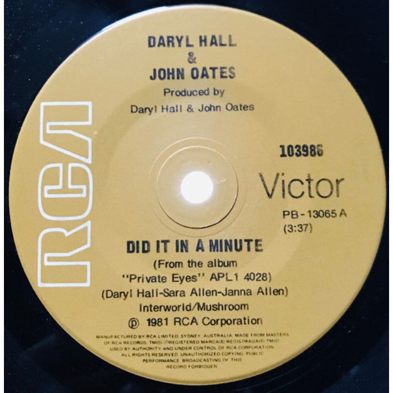 Daryl Hall & John Oates – Did It In A Minute (7) (Very Good (VG))