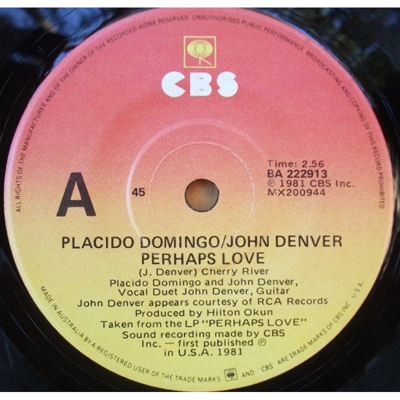 Placido Domingo And John Denver – Perhaps Love (7, Single) (Very Good (VG))