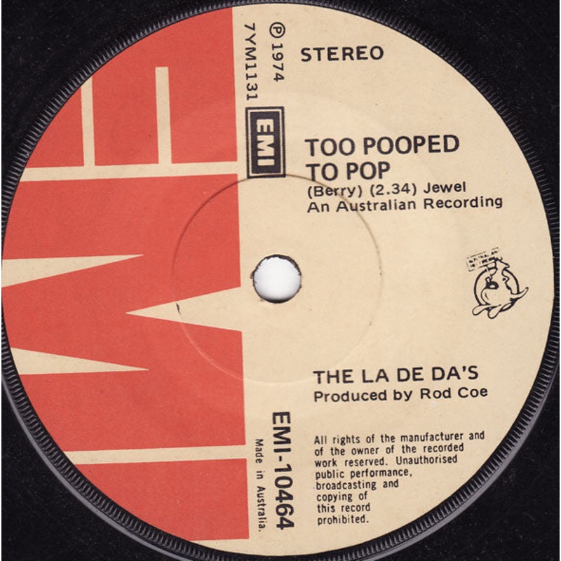 The La De Das – Too Pooped To Pop (7, Single) (Very Good Plus (VG+))