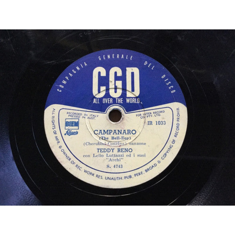 Teddy Reno – Campanaro = The Bell-Boy / Lasciami Cantare Una Canzone = Let Me Sing A Song (Shellac, 10, Single) (Very Good (VG))