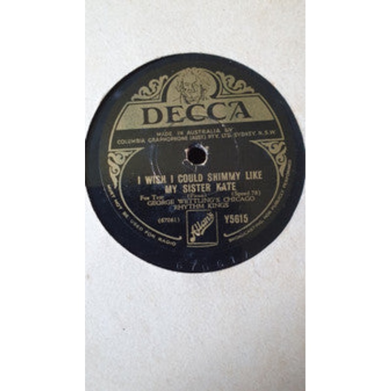 George Wettling’s Chicago Rhythm Kings – The Darktown Strutters’ Ball / I Wish I Could Shimmy Like My Sister Kate (Shellac, 10) (Very Good (VG))