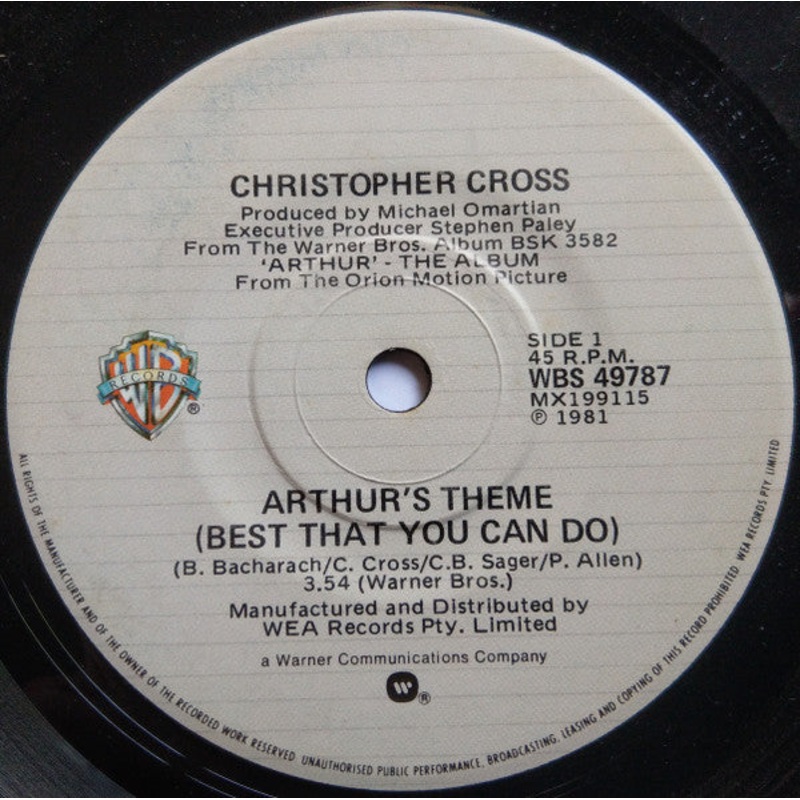 Christopher Cross – Arthur’s Theme (Best That You Can Do) (7, Single) (Very Good Plus (VG+))