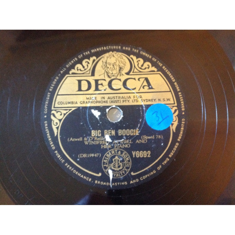 Winifred Atwell – Big Ben Boogie / Winnie’s Waltzing Rag (Shellac, 10) (Good Plus (G+))