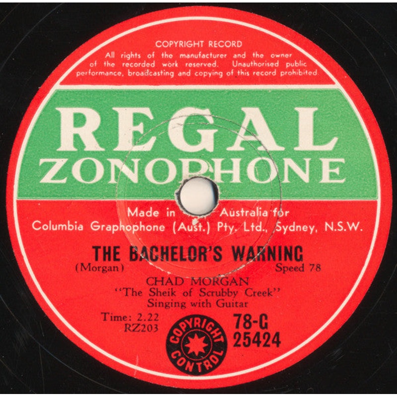 Chad Morgan – The Bachelor’s Warning / The Shotgun Wedding (Shellac, 10) (Very Good (VG))
