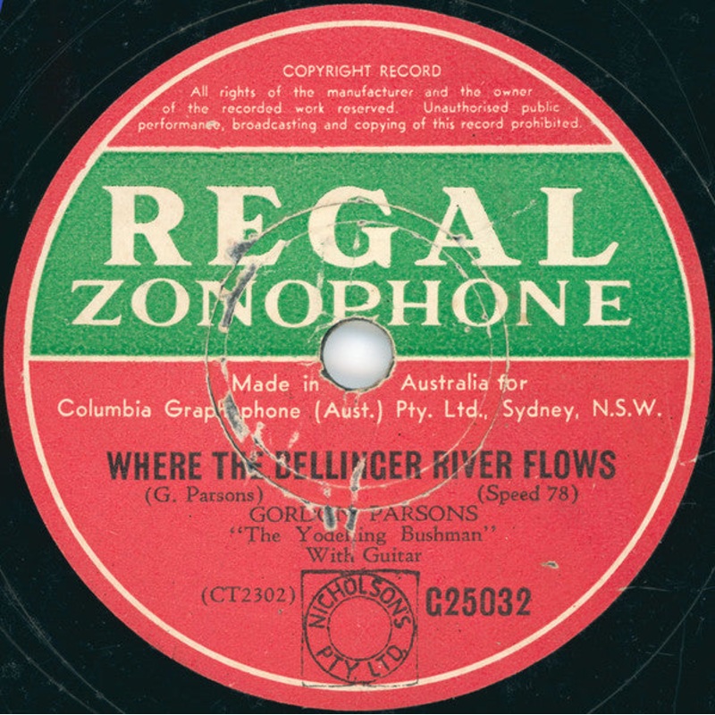 Gordon Parsons – Where The Bellinger River Flows / The Passing Of Cobber Jack (Shellac, 10) (Very Good (VG))