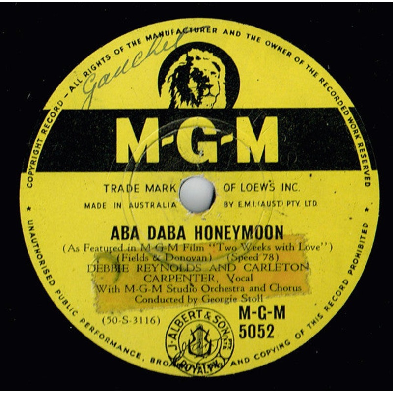 Debbie Reynolds And Carleton Carpenter – Aba Daba Honeymoon / Row, Row, Row (Shellac, 10) (Good Plus (G+))