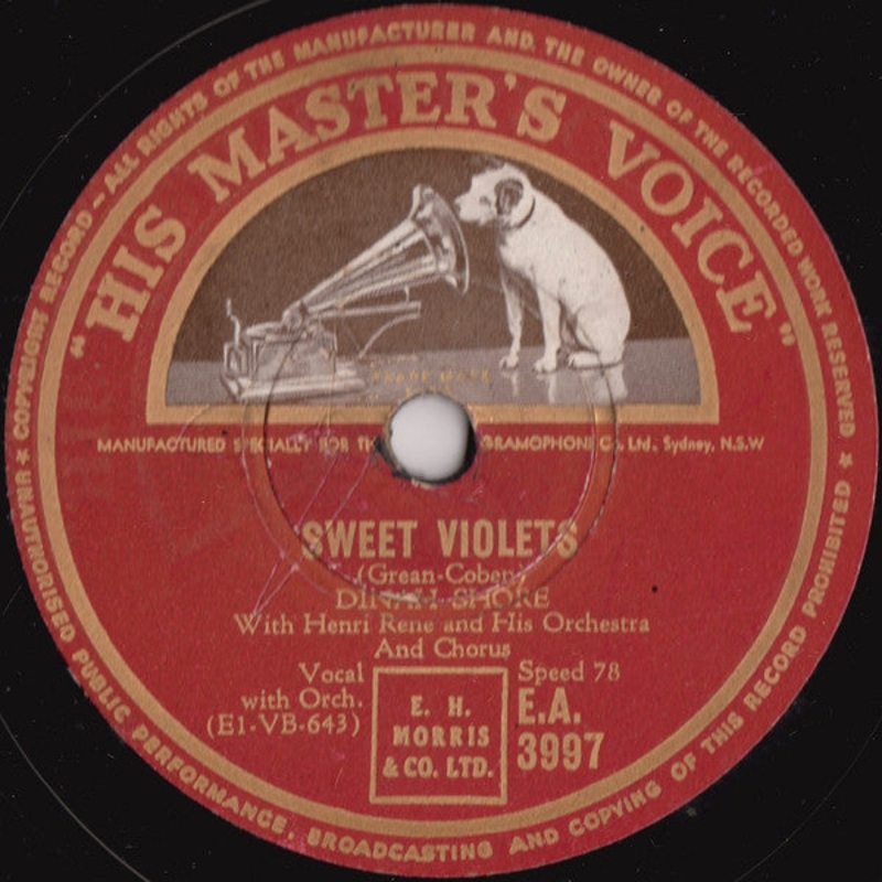Dinah Shore – Sweet Violets / Down In Nashville, Tennessee (Shellac, 10) (Good Plus (G+))