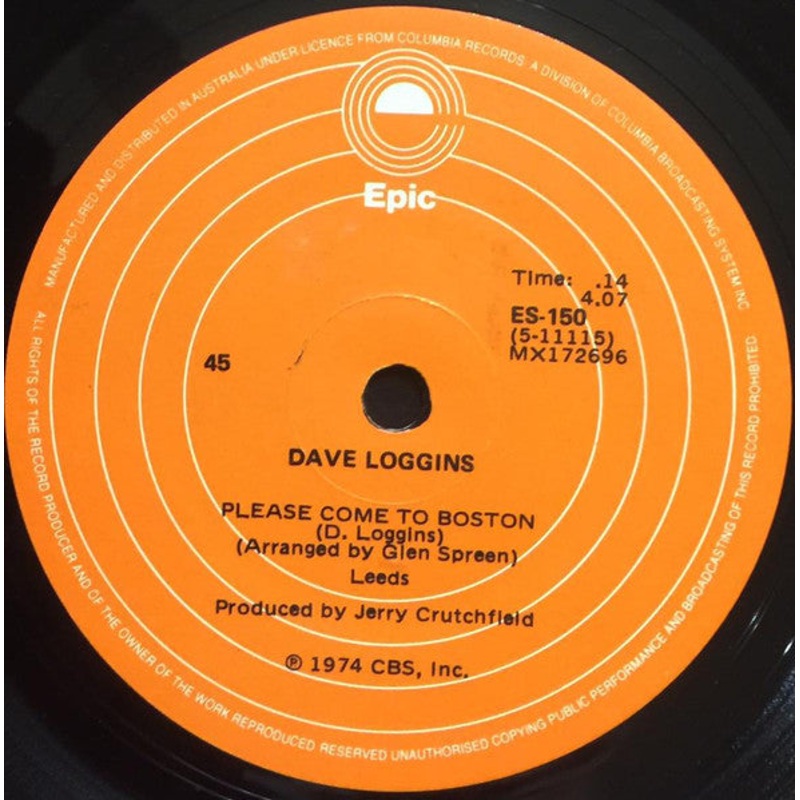 Dave Loggins – Please Come To Boston  (7, Single) (Very Good Plus (VG+))