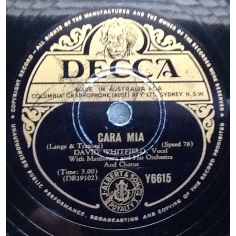 David Whitfield With Mantovani And His Orchestra – Cara Mia / Love, Tears And Kisses (Shellac, 10) (Very Good (VG))