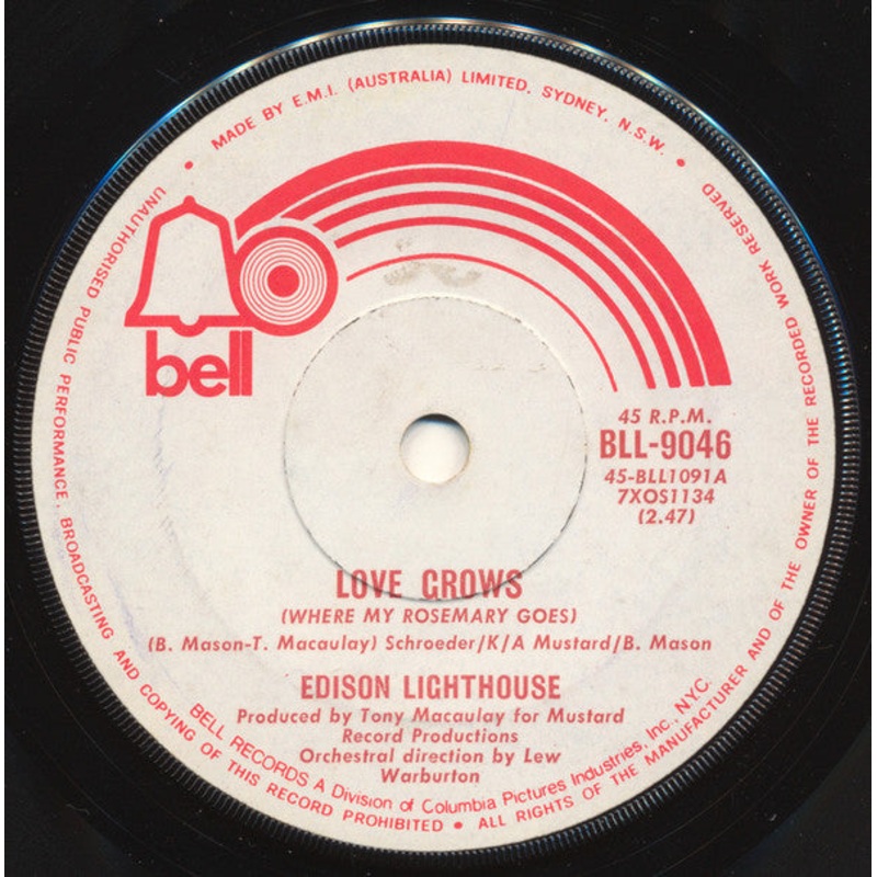 Edison Lighthouse – Love Grows (Where My Rosemary Goes) (7, Single, Lab) (Very Good (VG))