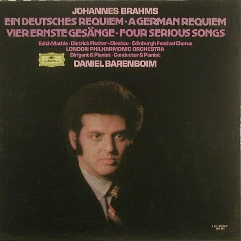 Johannes Brahms – Edith Mathis  Dietrich Fischer-Dieskau  Edinburgh Festival Chorus  London Philharmonic Orchestra  Daniel Barenboim – Ein Deutsches Requiem = A German Requiem / Vier Ernste Gesnge = Four Serious Songs (2xLP + Box) (Very Good Plu