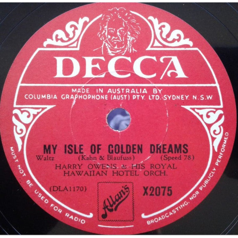 Harry Owens & His Royal Hawaiians – My Isle Of Golden Dreams / Purple Hills Of Hawaii (Shellac, 10) (Very Good (VG))