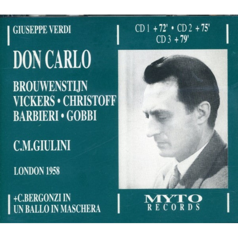 Giuseppe Verdi – Brouwenstijn*, Vickers*, Christoff*, Barbieri*, Gobbi*, C.M. Giulini* – Don Carlo (3xCD, RE, RM) (Very Good Plus (VG+))