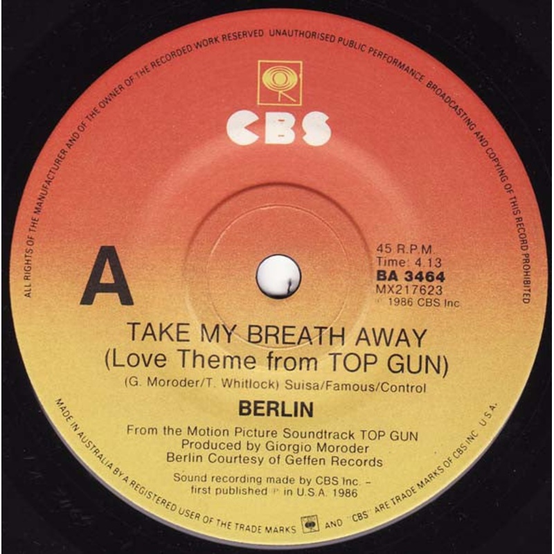 Berlin – Take My Breath Away (Love Theme From Top Gun) (7, Single) (Very Good (VG))