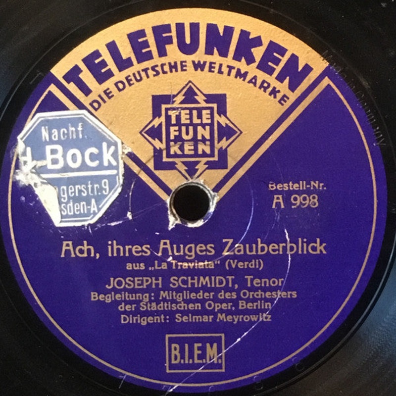 Joseph Schmidt – Ach, Ihres Auges Zauberblick / Da Nur Dein Herz Fr Mich Erbebt (Shellac, 10, RP) (Very Good (VG))