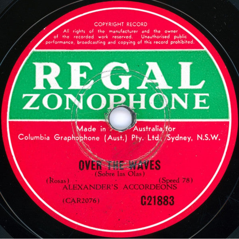 Alexander’s Accordeons – Over The Waves / The Skaters’ Waltz (Shellac, 10, RP) (Good Plus (G+))