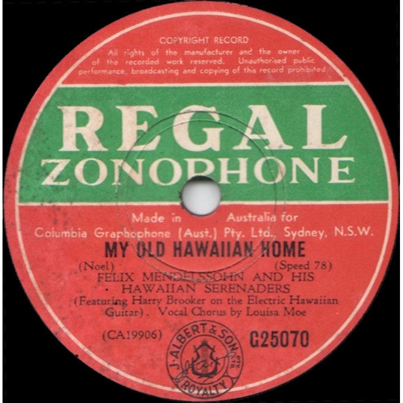 Felix Mendelssohn And His Hawaiian Serenaders* – My Old Hawaiian Home / Rose Of Santa Luzia (Shellac, 10, RP) (Very Good (VG))