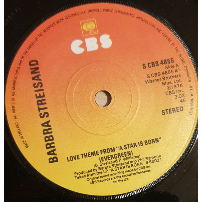 Barbra Streisand – Love Theme From A Star Is Born (Evergreen) (7, Single, Sol) (Very Good (VG))