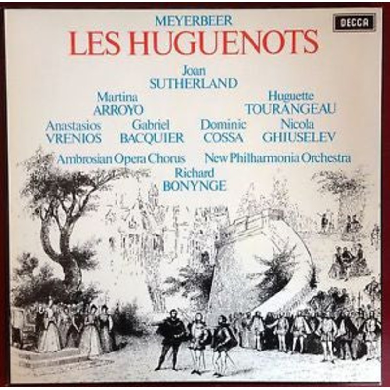 Meyerbeer* – Sutherland* | Arroyo* | Tourangeau* | Vrenios* | Bacquier* | Cossa* | Ghiuselev* | Ambrosian Opera Chorus* | New Philharmonia Orchestra | Bonynge* – Les Huguenots (4xLP + Box) (Very Good Plus (VG+))